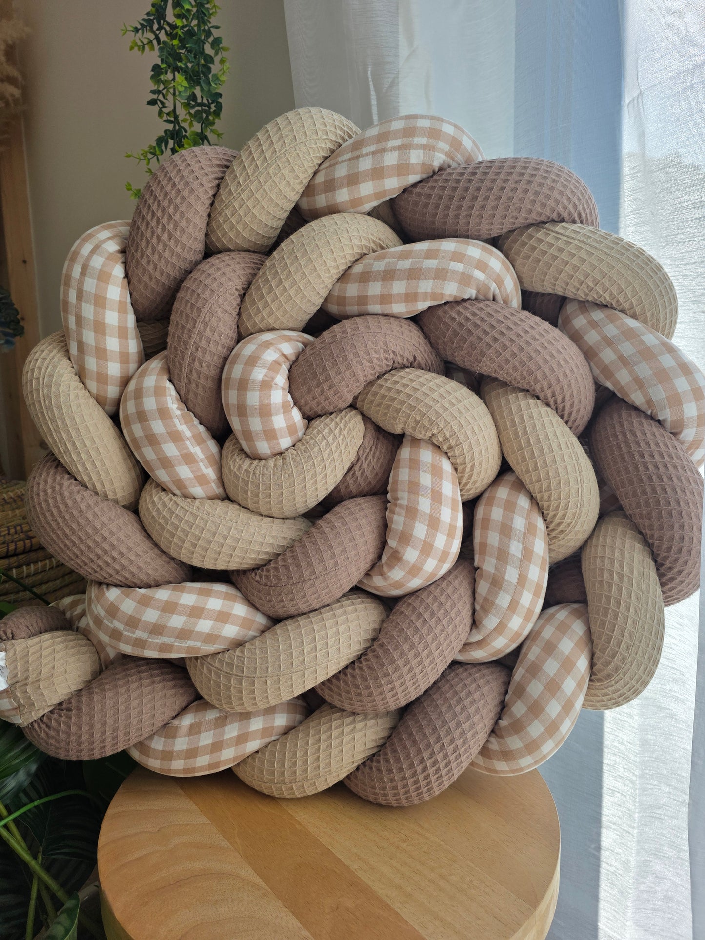 Tresse de lit 3 brins 380cm beige café et vichy beige