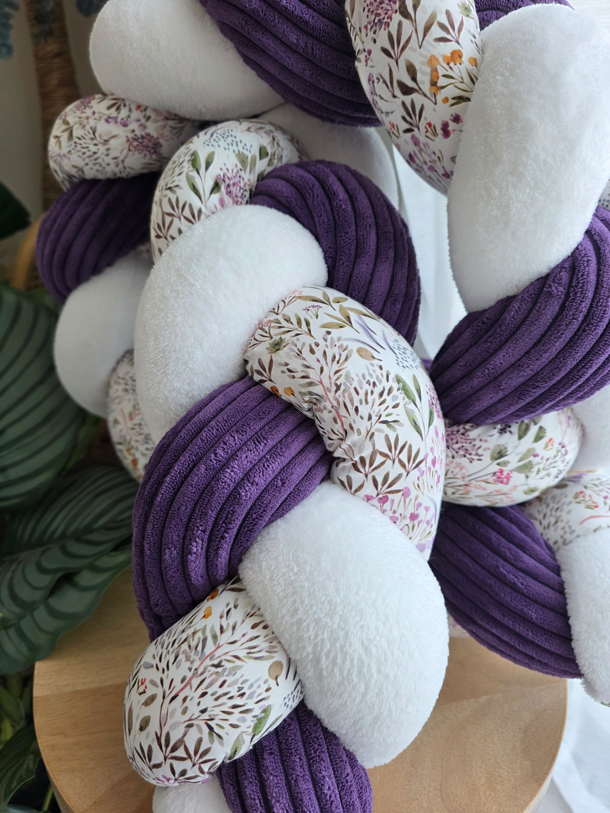 Tresse de lit 3 brins 200cm doudou blanc côtelé violet et pâturage
