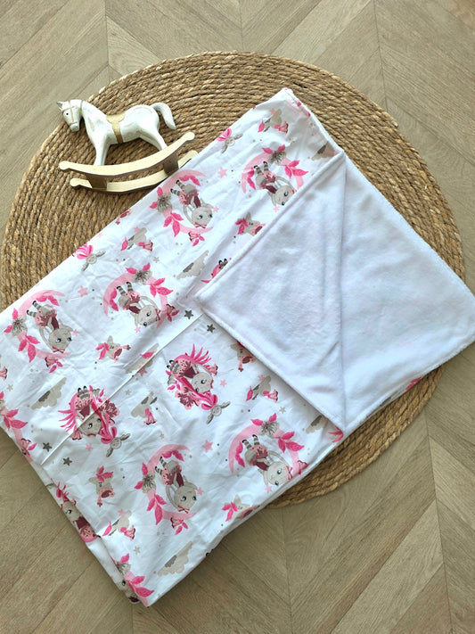 Couverture 100x140cm fine petit lapin et doudou blanc
