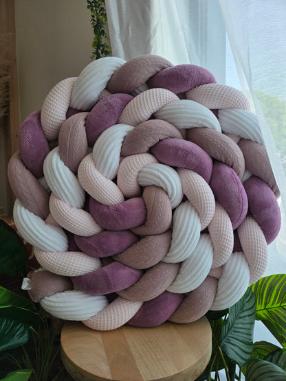Tresse de lit 4 brins 480cm rose pâle doudou prûne côtelé blanc et tricot lavande