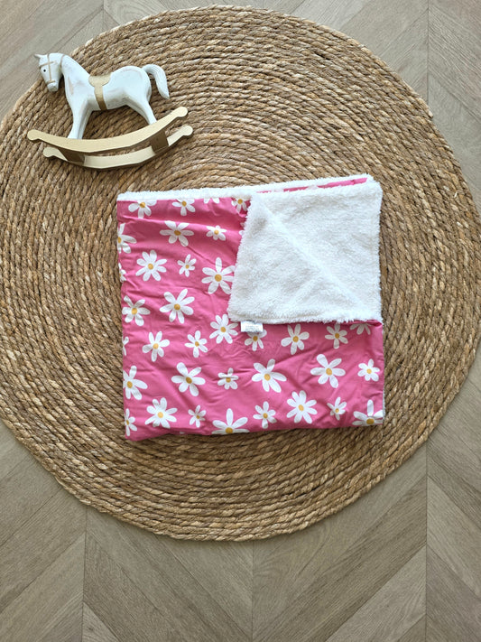 Couverture 75x75cm fine marguerite et doudou blanc