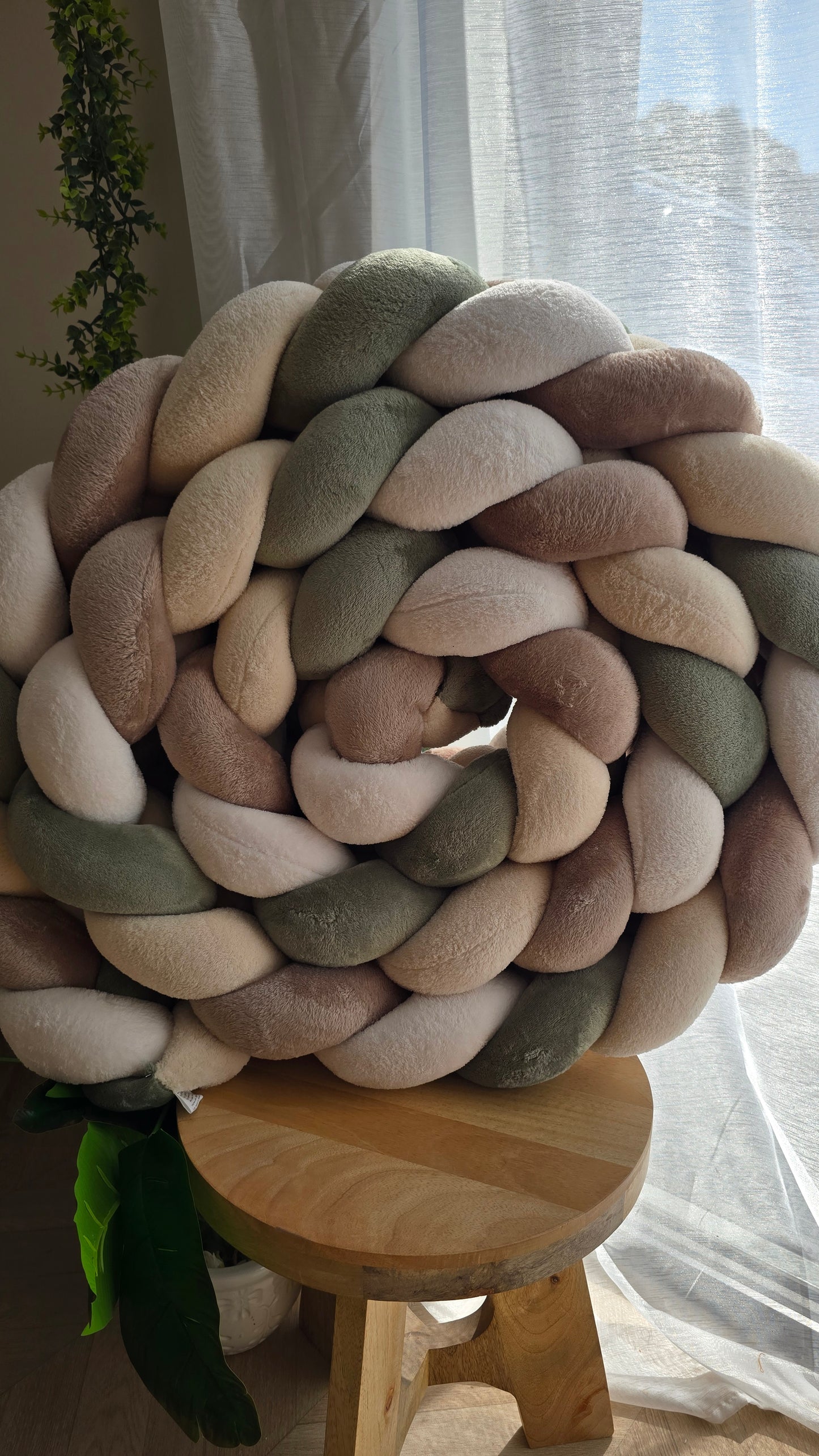 Tresse de lit 4 brins 480cm doudou blanc beige olive et galet