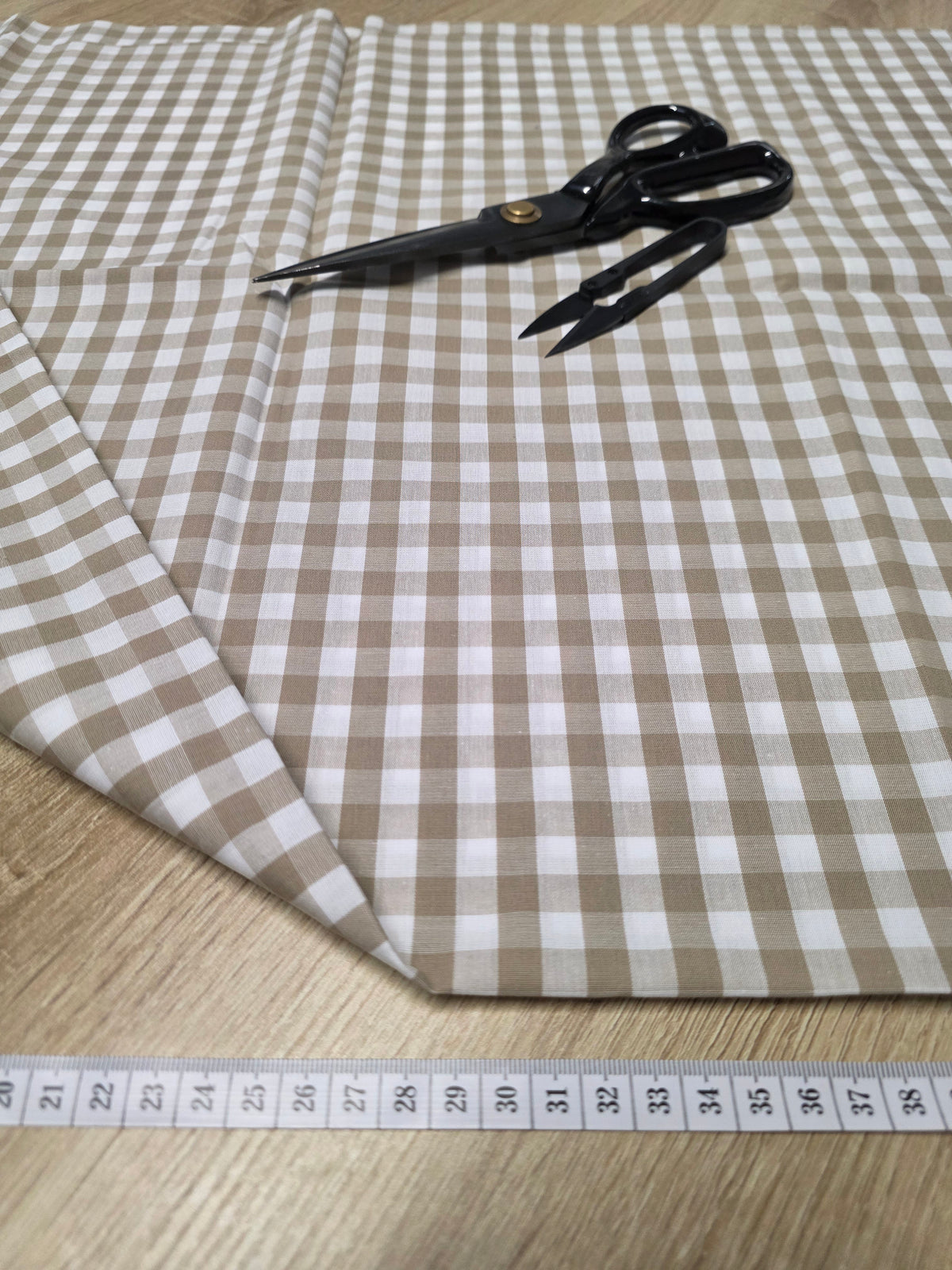 Tissu en coton - Popeline de coton - Motif VIchy beige