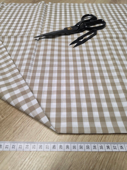 Tissu en coton - Popeline de coton - Motif VIchy beige