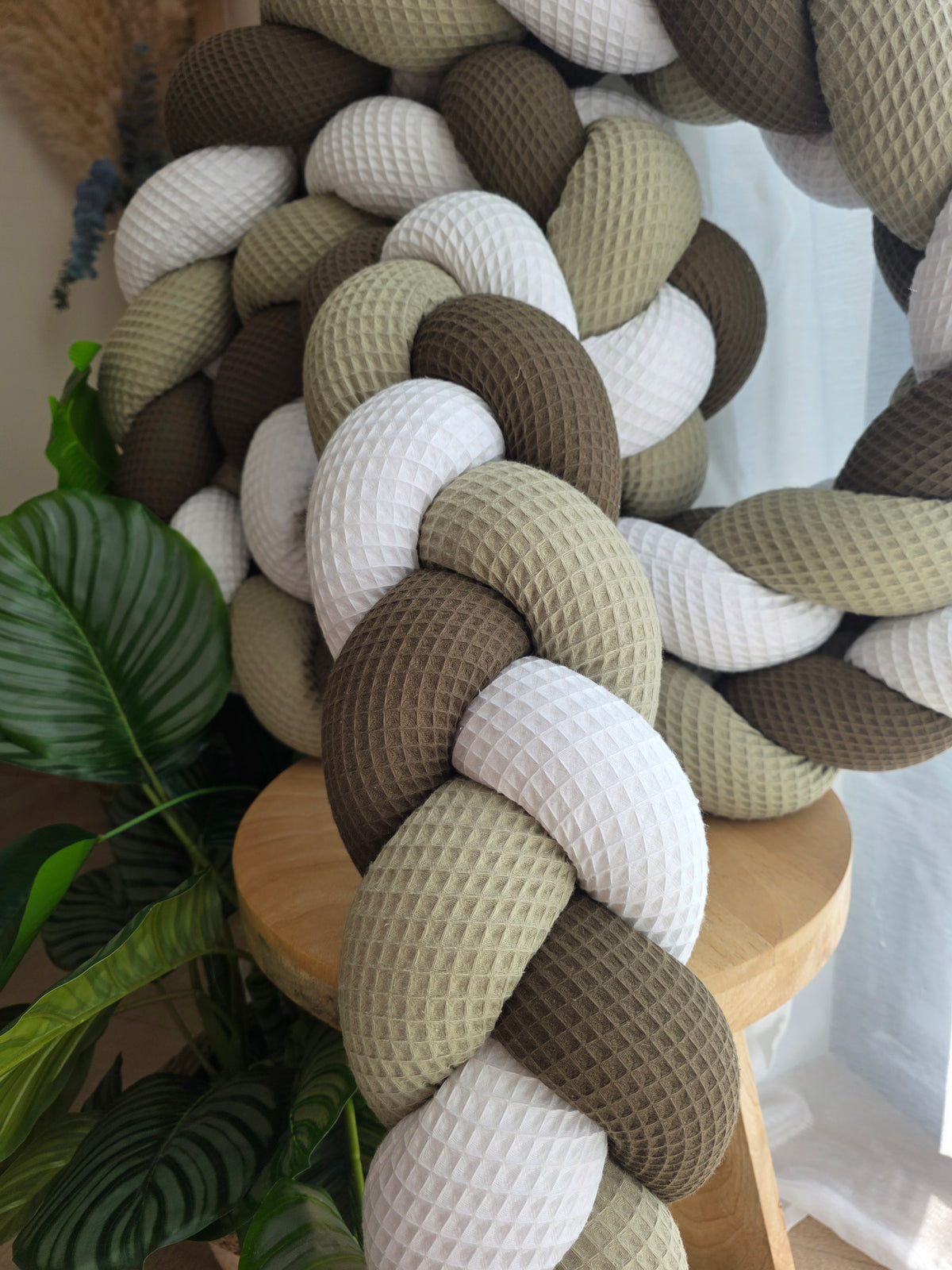 Tresse de lit 3 brins 360cm blanc olive et kaki