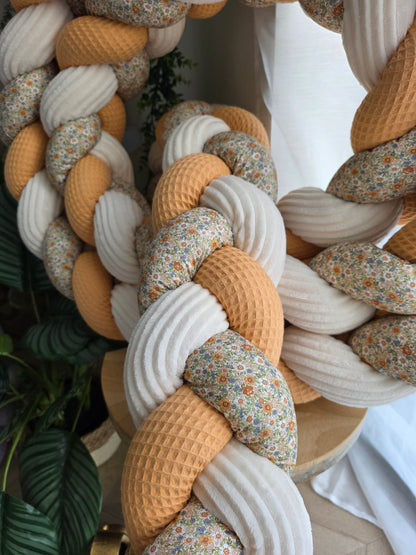 Tresse de lit 3 brins 460cm melon côtelé crème et liberty