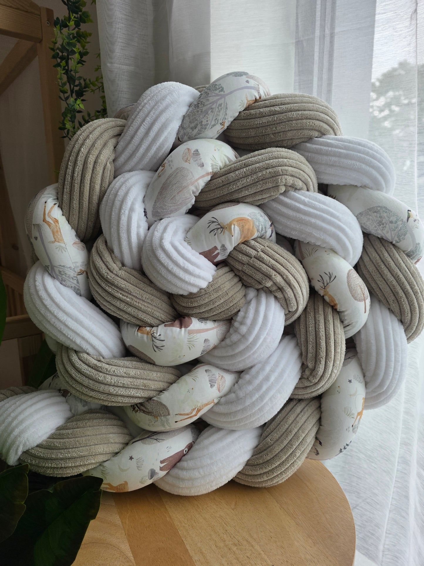 Tresse de lit 3 brins 300cm côtelé blanc et beige et brocéliandre