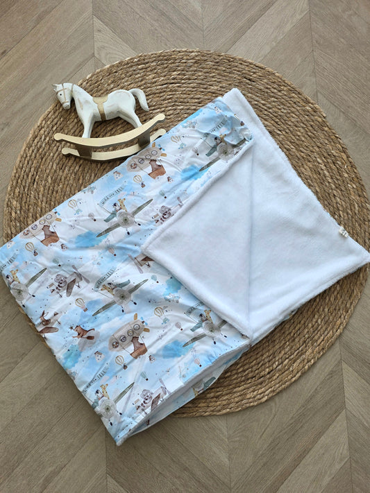 Couverture 100x140cm fine avion et doudou blanc