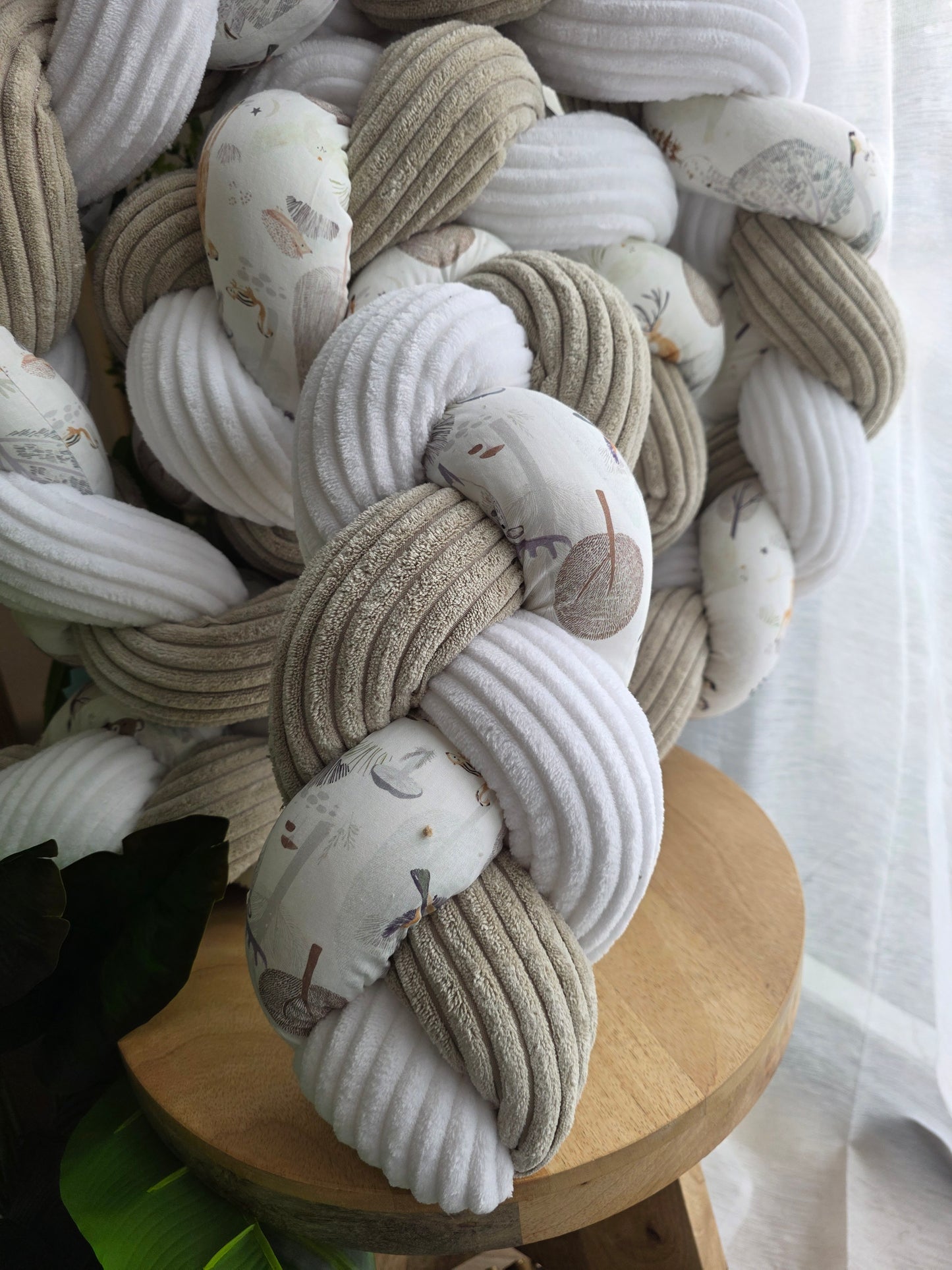 Tresse de lit 3 brins 300cm côtelé blanc et beige et brocéliandre