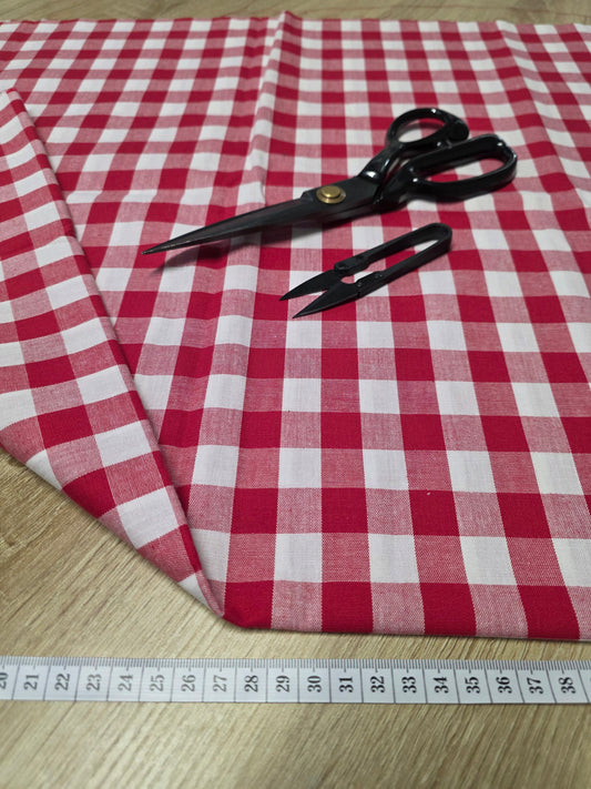 Tissu en coton - Popeline de coton - Motif VIchy rouge