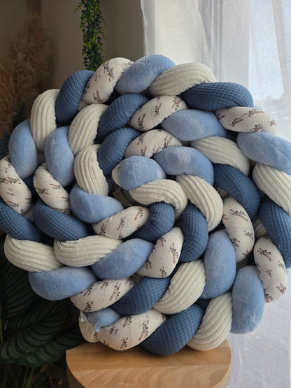 Tresse de lit 4 brins 460cm roi doudou bleu côtelé écru et bi plan