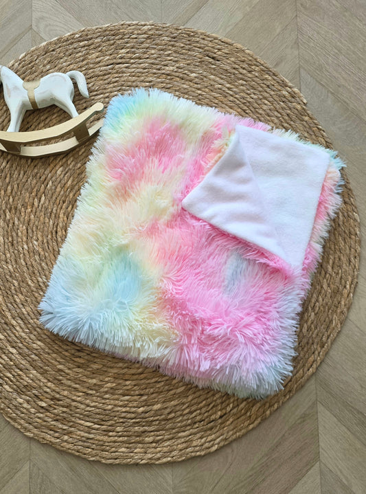 Couverture 75x75cm fine licorne et doudou blanc
