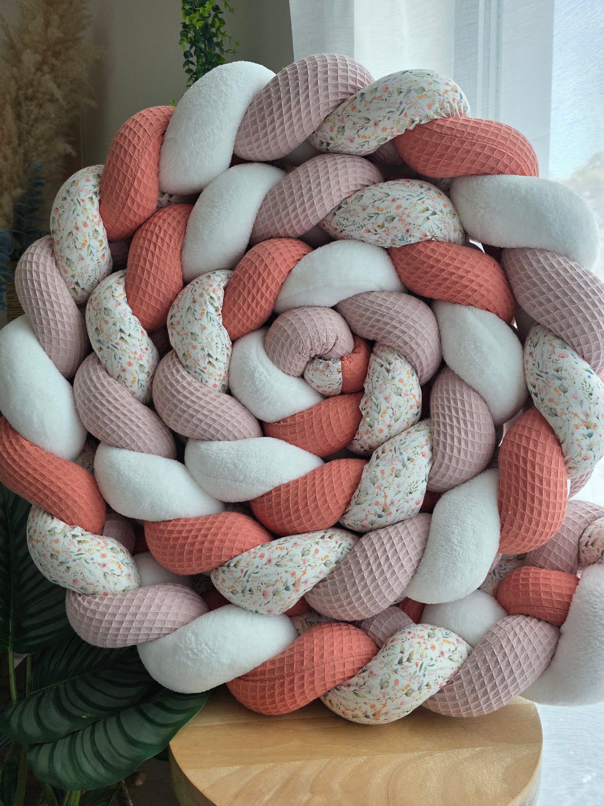 Tresse de lit 4 brins 460cm poudré corail doudou blanc et bright flowers