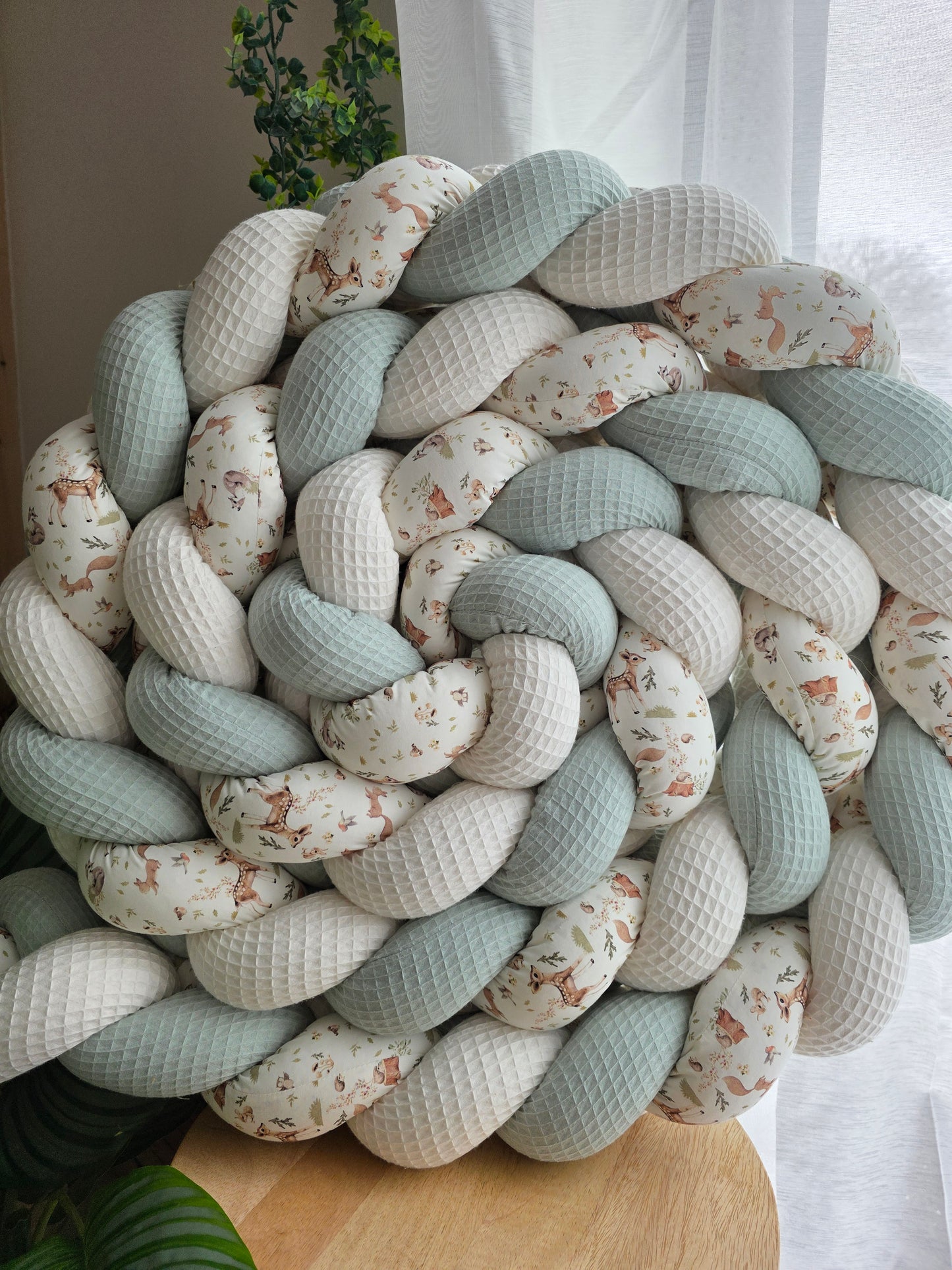 Tresse de lit 3 brins 370cm écru vert d'eau et bambi