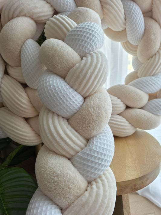 Tresse de lit 3 brins 200cm blanc doudou beige et côtelé crème
