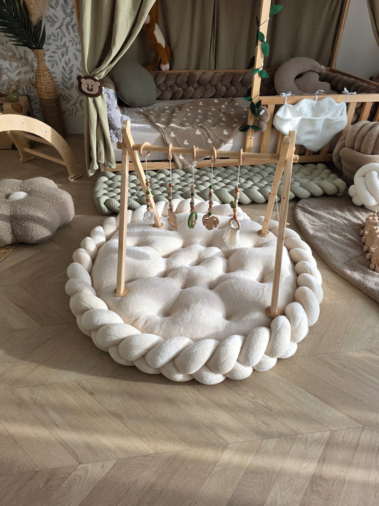 Tapis rond avec tresse tout doudou beige 100cm