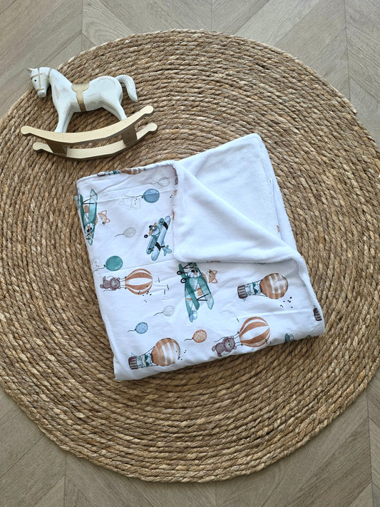 Couverture 75x75cm fine aviations et doudou blanc
