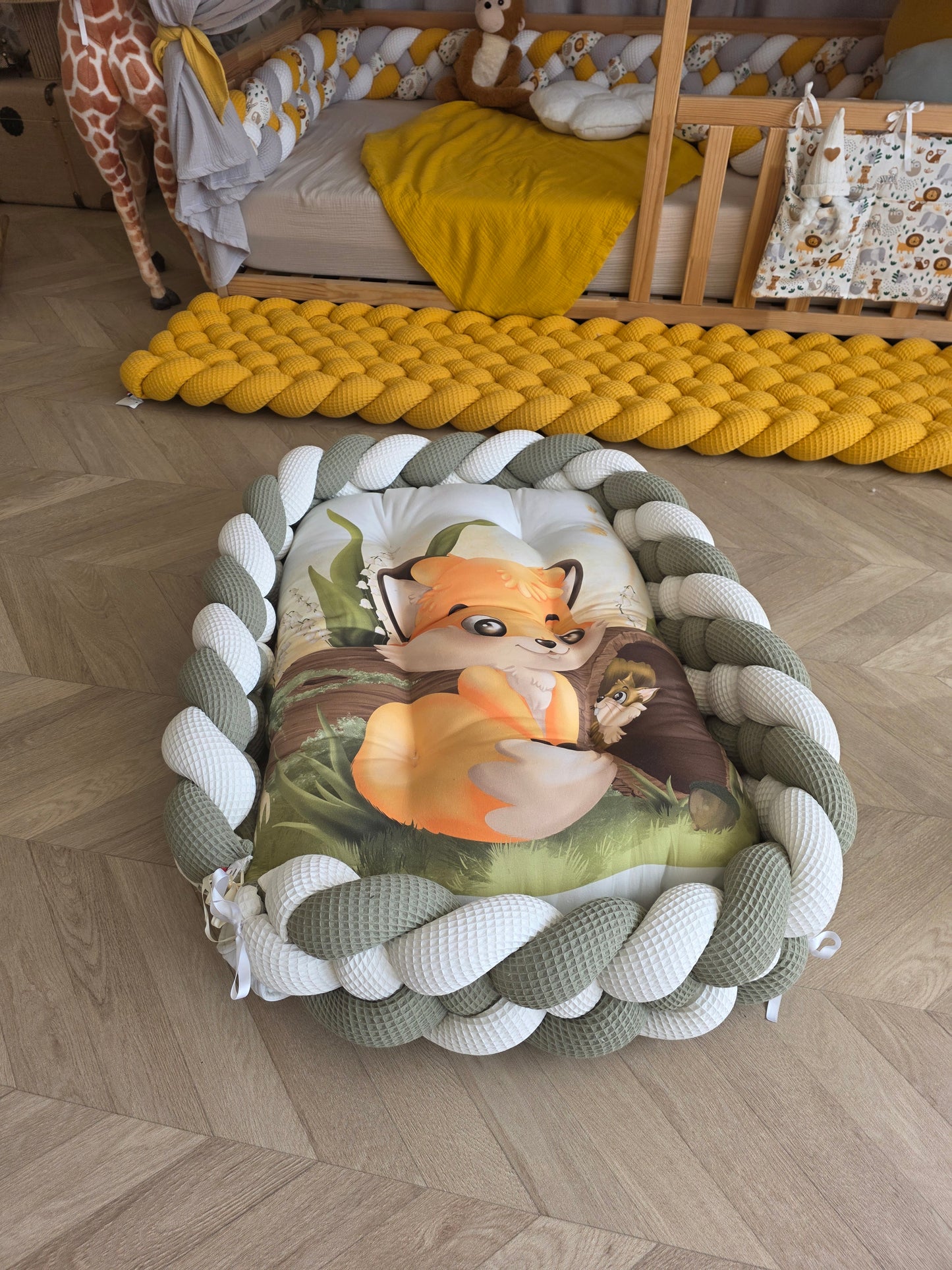 Tapis moelleux avec tresse renard et olive 60x90cm