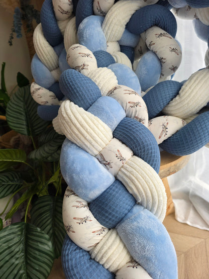 Tresse de lit 4 brins 460cm roi doudou bleu côtelé écru et bi plan