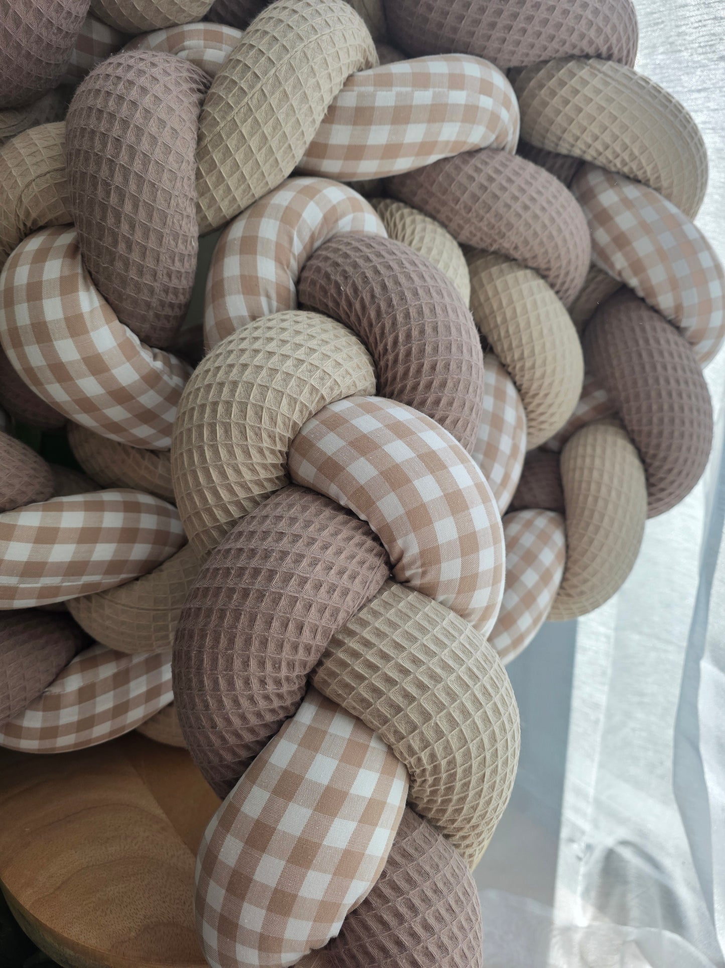 Tresse de lit 3 brins 380cm beige café et vichy beige