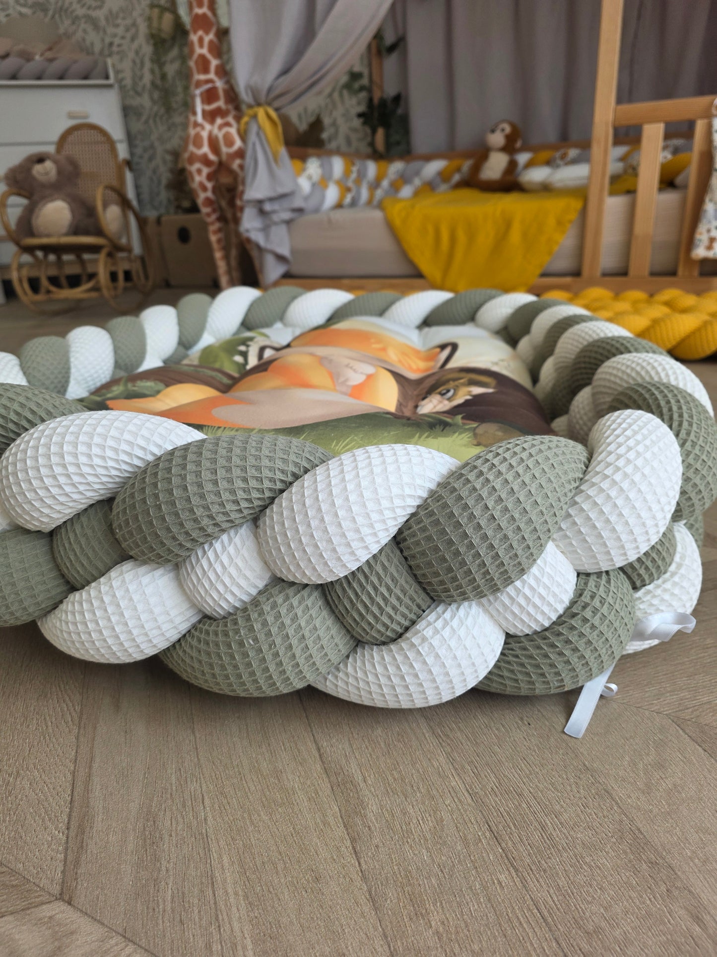 Tapis moelleux avec tresse renard et olive 60x90cm