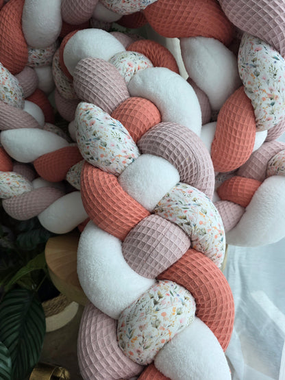 Tresse de lit 4 brins 460cm poudré corail doudou blanc et bright flowers