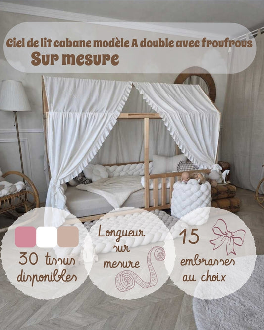 Ciel de lit cabane A simple ou double à froufrou - Sur mesure