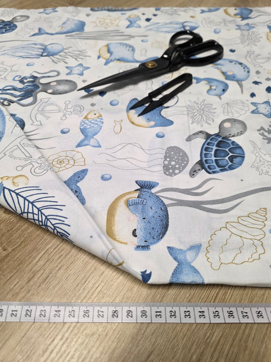 Tissu en coton - Popeline de coton - motif Hippocampe