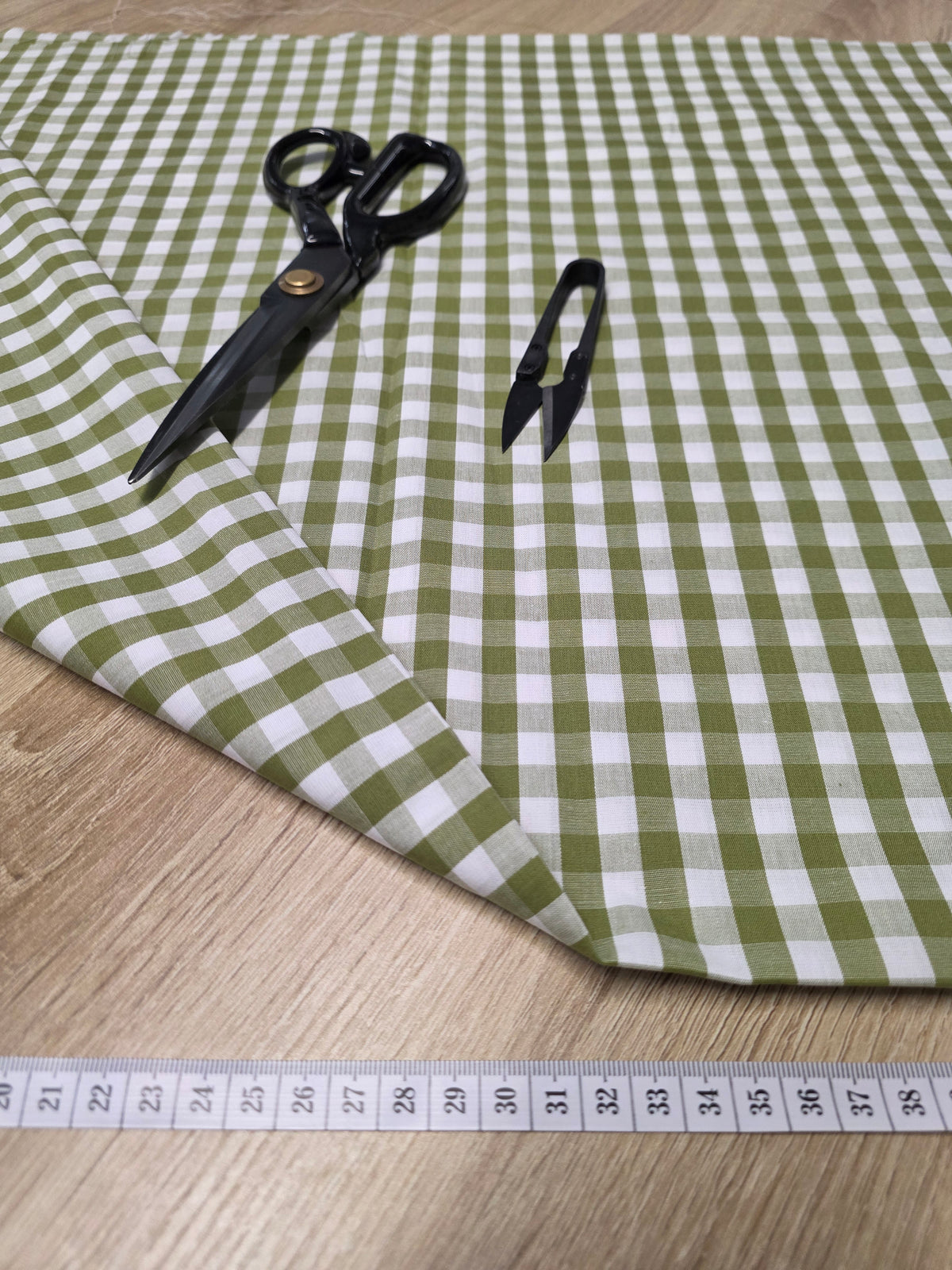 Tissu en coton - Popeline de coton - Motif VIchy olive