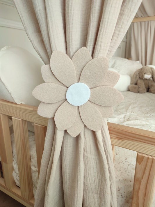 Embrasses de rideaux fleurs beige - lot de 2
