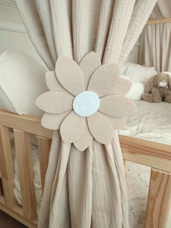 Embrasses de rideaux fleurs beige - lot de 2