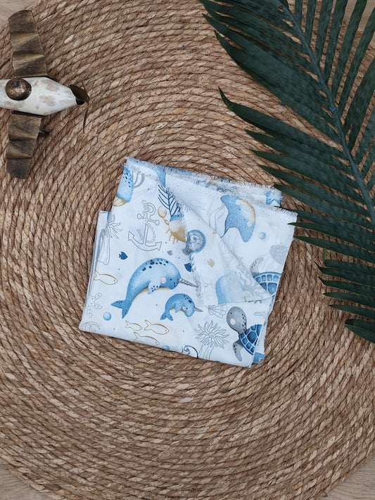 Tissu en coton - Popeline de coton - motif Hippocampe