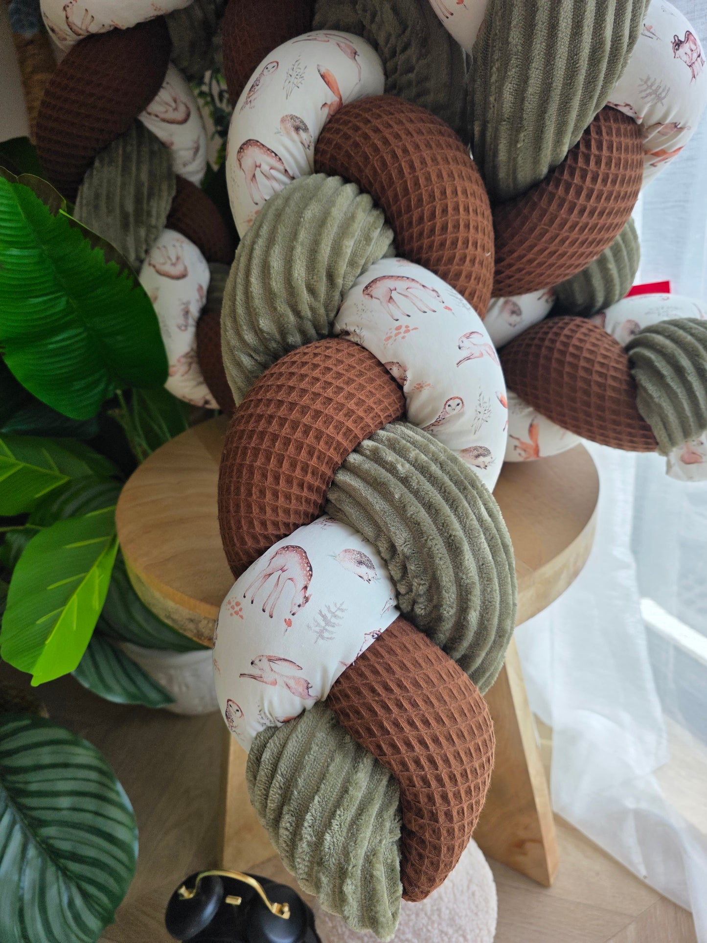Tresse de lit 3 brins 250cm chocolat côtelé olive et forêt