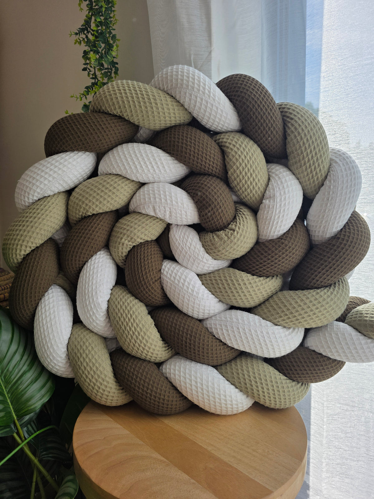 Tresse de lit 3 brins 360cm blanc olive et kaki