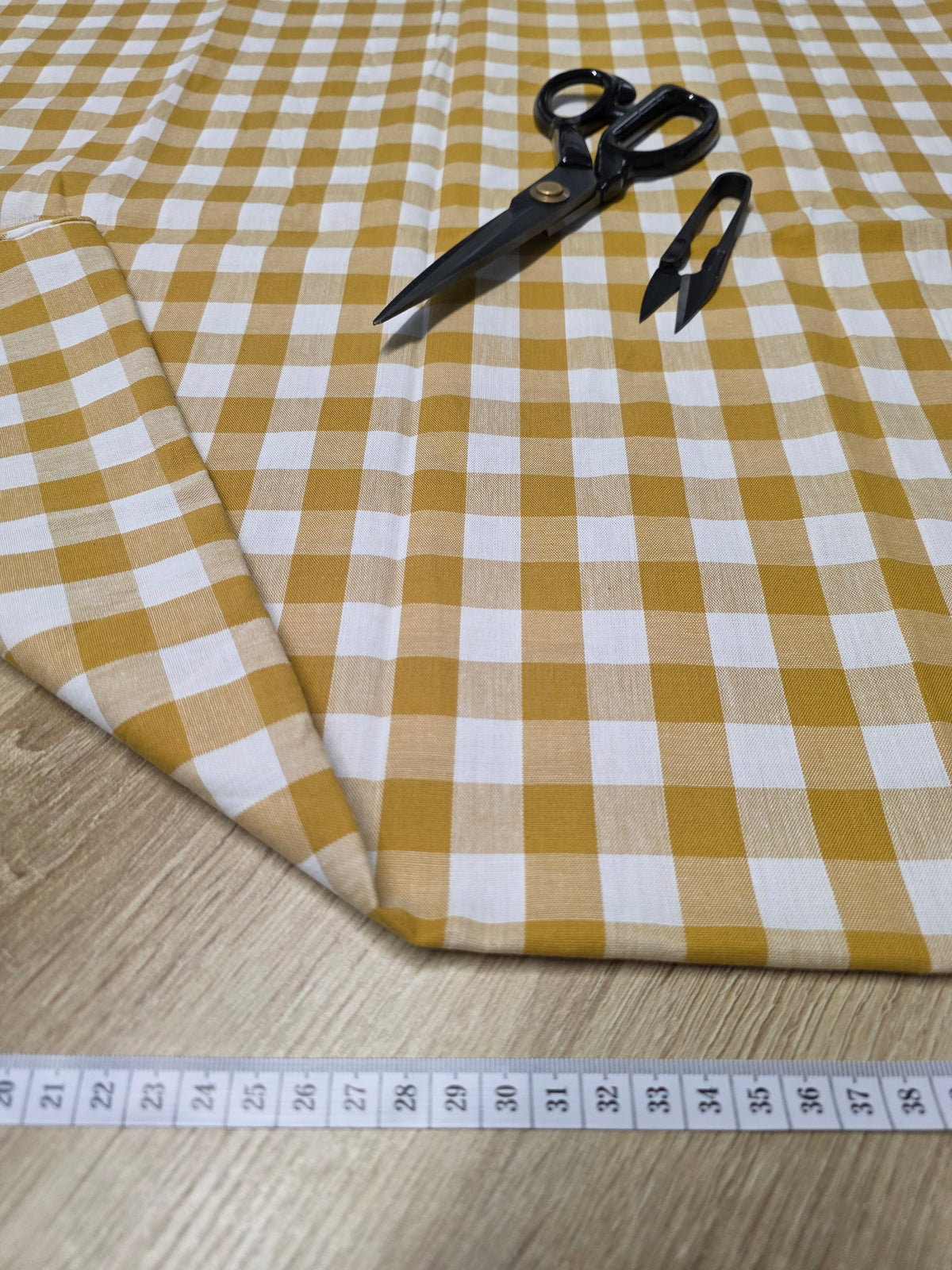 Tissu en coton - Popeline de coton - Motif VIchy Moutarde