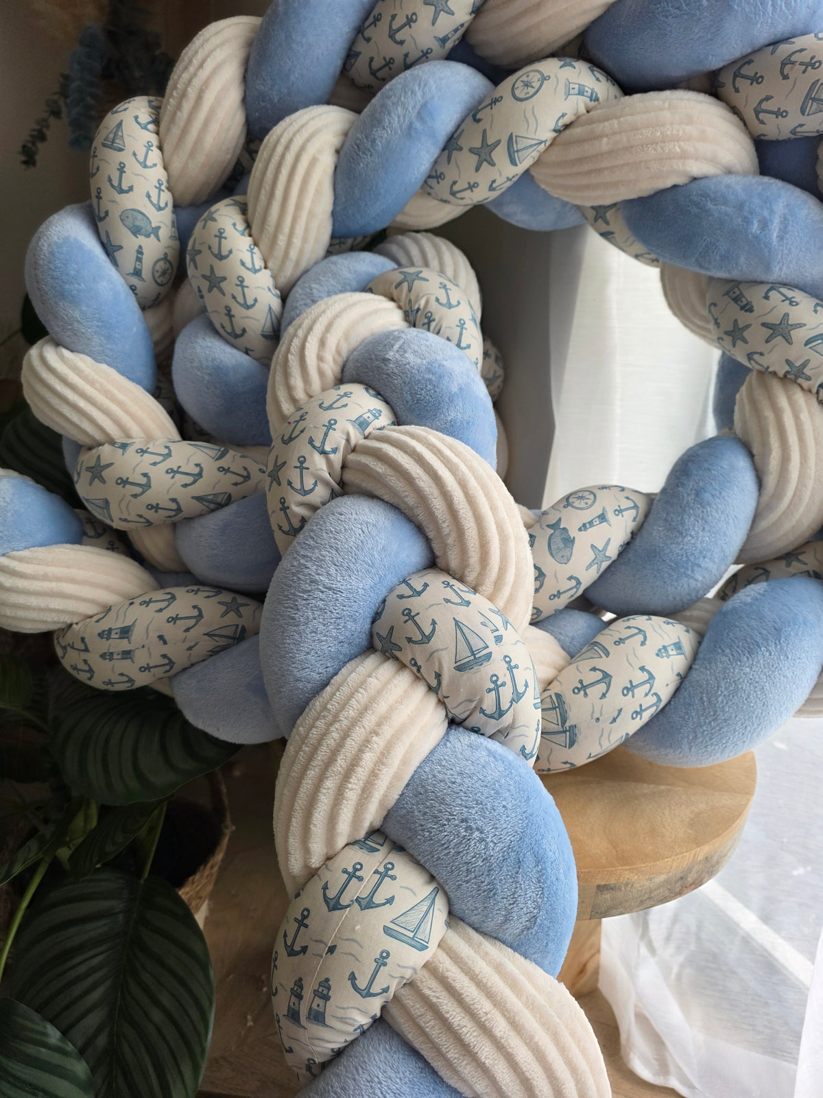 Tresse de lit 3 brins 460cm doudou bleu côtéle crème et ancre