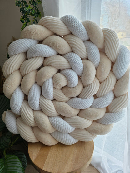 Tresse de lit 3 brins 200cm blanc doudou beige et côtelé crème