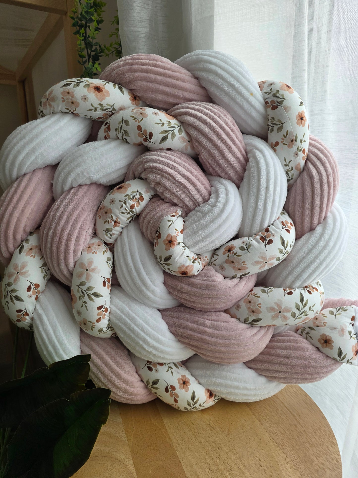 Tresse de lit 3 brins 300cm côtelé blanc et poudré et zada
