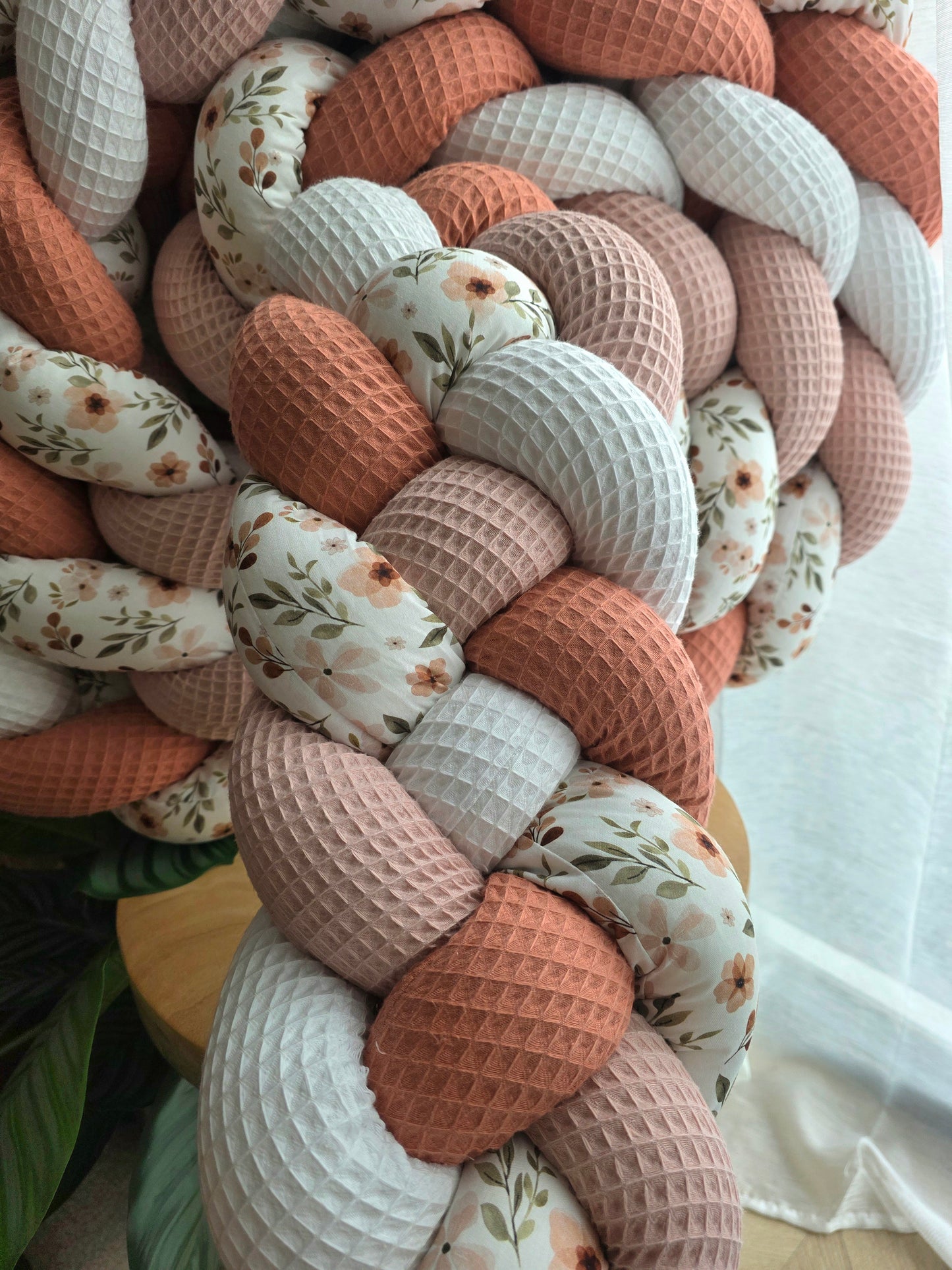 Tresse de lit 4 brins 460cm blanc poudré corail et zada