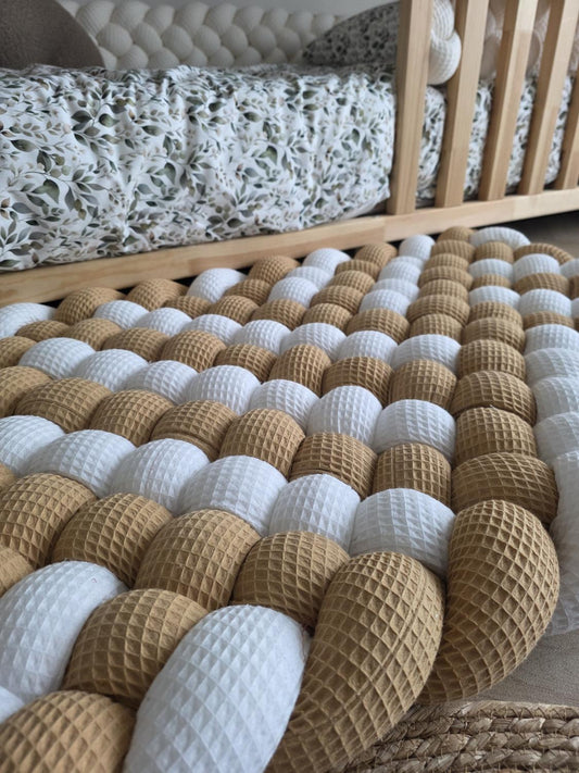 Tapis tressé 100x60cm blanc et camel