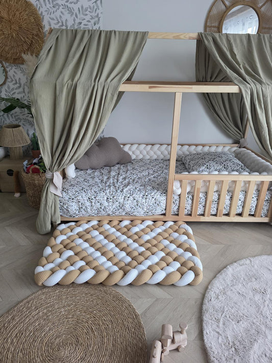 Tapis tressé 100x60cm blanc et camel