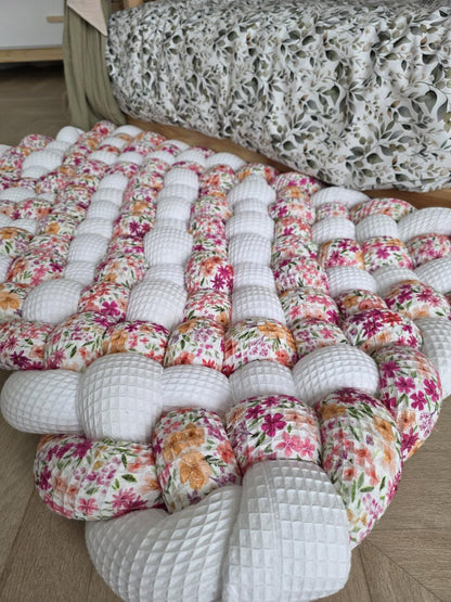 Tapis tressé 100x60cm blanc et dahlia