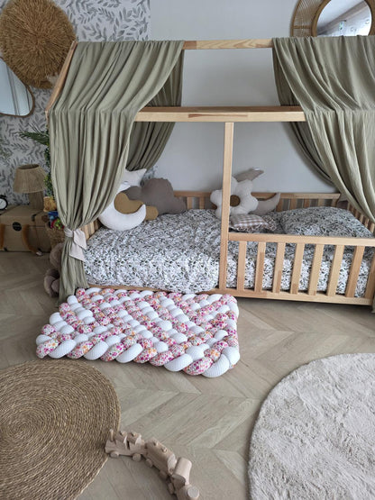 Tapis tressé 100x60cm blanc et dahlia