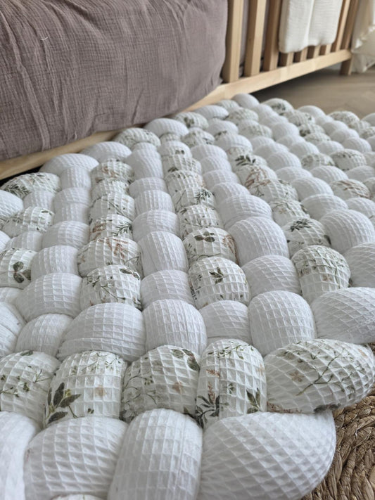 Tapis tressé 100X60cm blanc et fleurs d hiver
