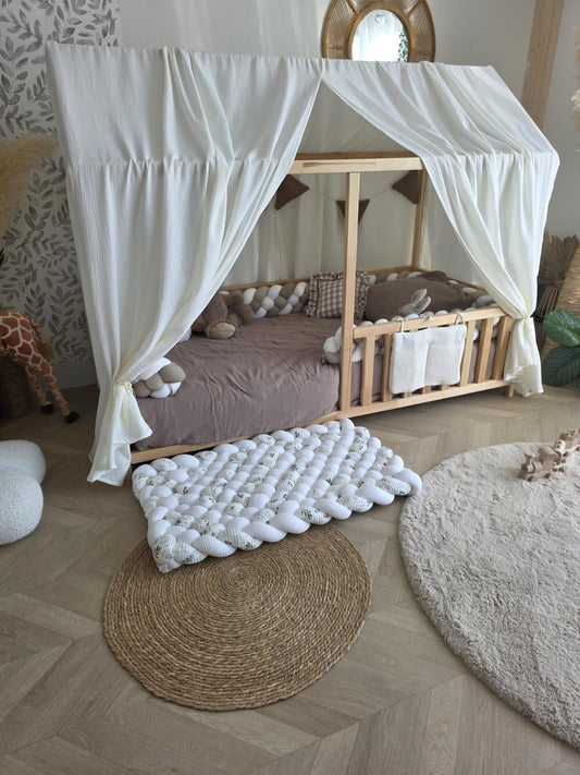 Tapis tressé 100X60cm blanc et fleurs d hiver