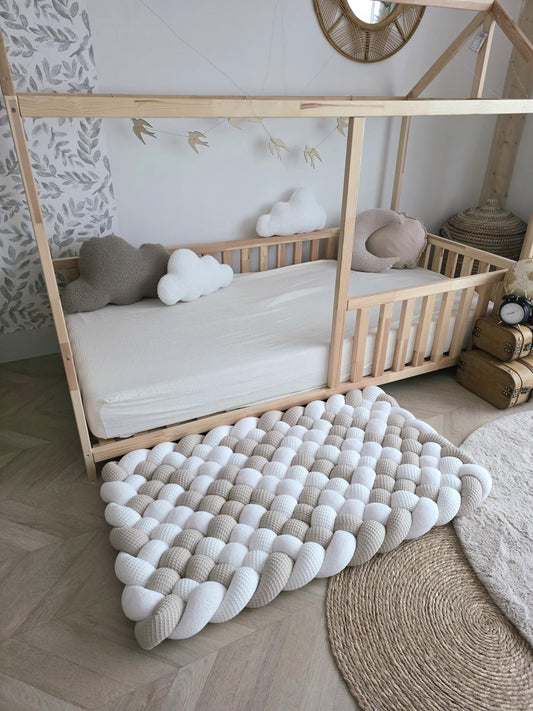 Tapis tressé 100x60cm nid d'abeille écru et beige doudou écru