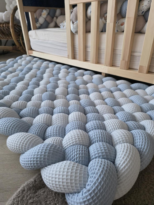 Tapis tressé 140x70cm bleu et jean