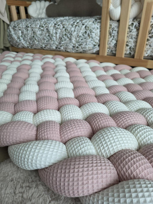 Tapis tressé 140x70cm écru et poudré