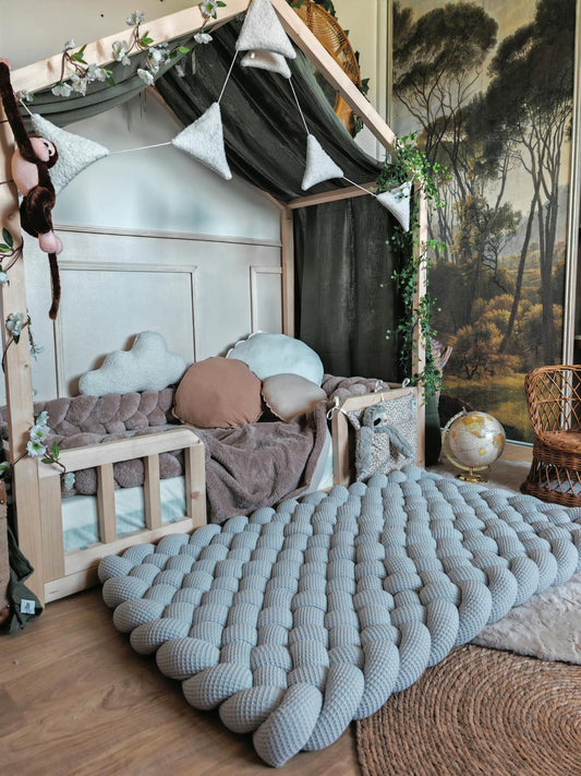 Tapis tressé 140x70cm gris