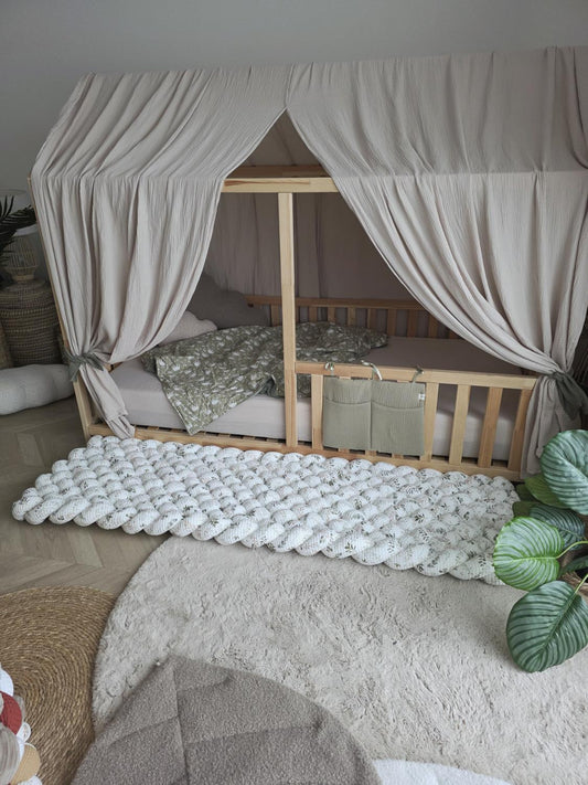 Tapis tressé 160x50cm nid d'abeille fleurs d'hiver